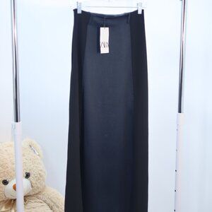 Zara Black High-Waisted Maxi Skirt with Side Slit, Size Small
